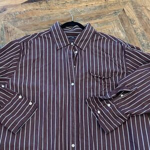 GAP Women's Brown and White Striped Button Down Shirt